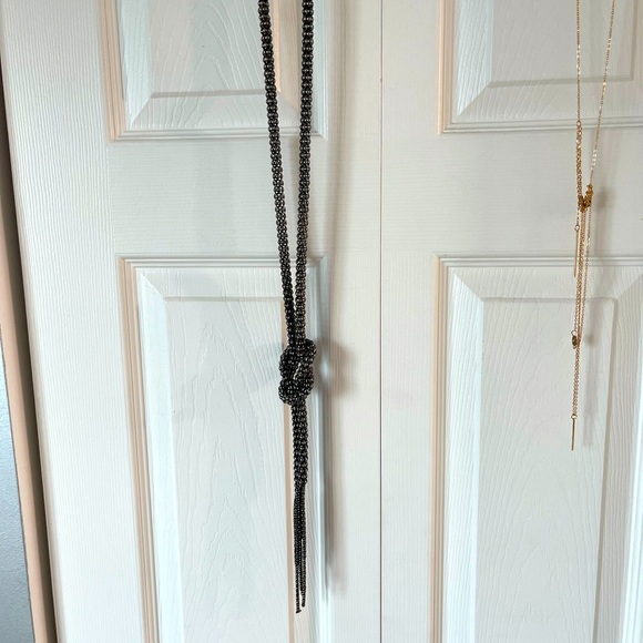 Long knot vintage unique necklace sweater long black dark grey chain - Picture 5 of 6